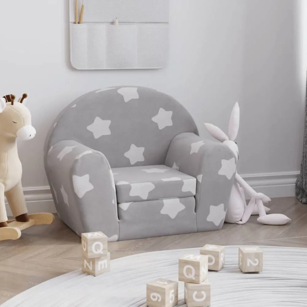 vidaXL Canapé-lit pour enfants gris clair avec étoiles peluche douce