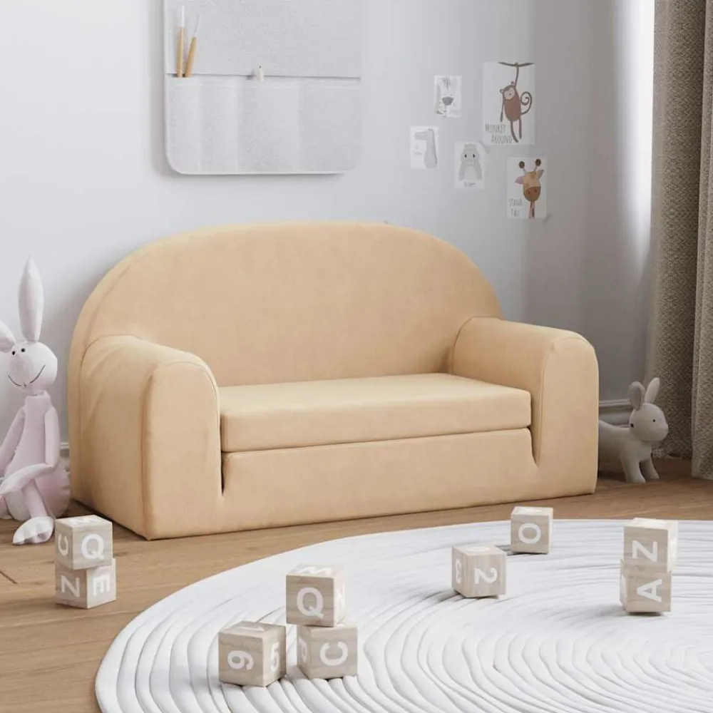 vidaXL Canapé-lit pour enfants 2 places crème peluche douce