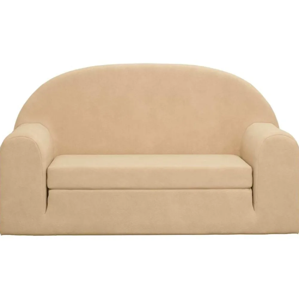 vidaXL Canapé-lit pour enfants 2 places crème peluche douce
