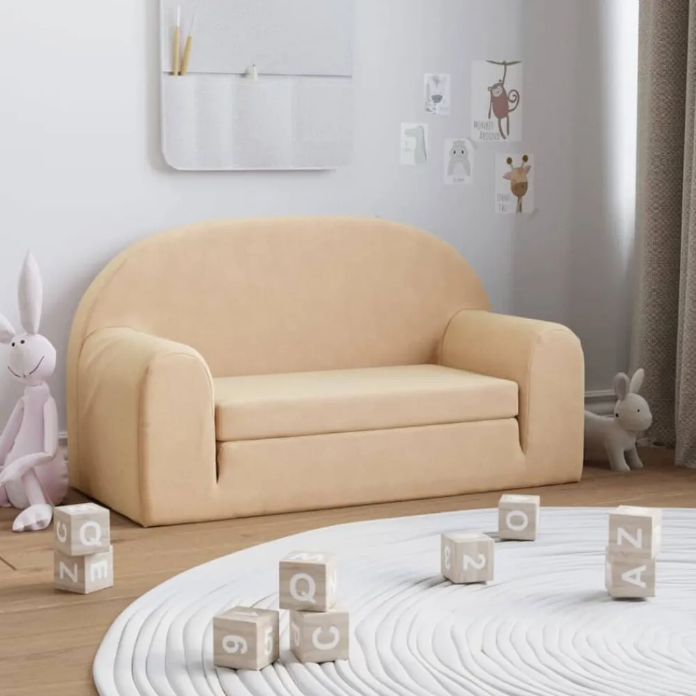 Mobilier Pour Bébés & Tout-Petits-vidaXL Canapé-lit pour enfants à 2 places Crème Peluche douce Crème