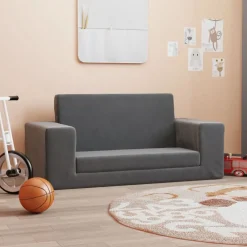 Mobilier Pour Bébés & Tout-Petits-vidaXL Canapé-lit pour enfants 2 places peluche douce Anthracite