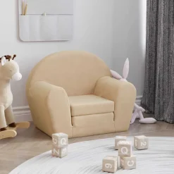 vidaXL Canapé-lit pour enfants crème peluche douce