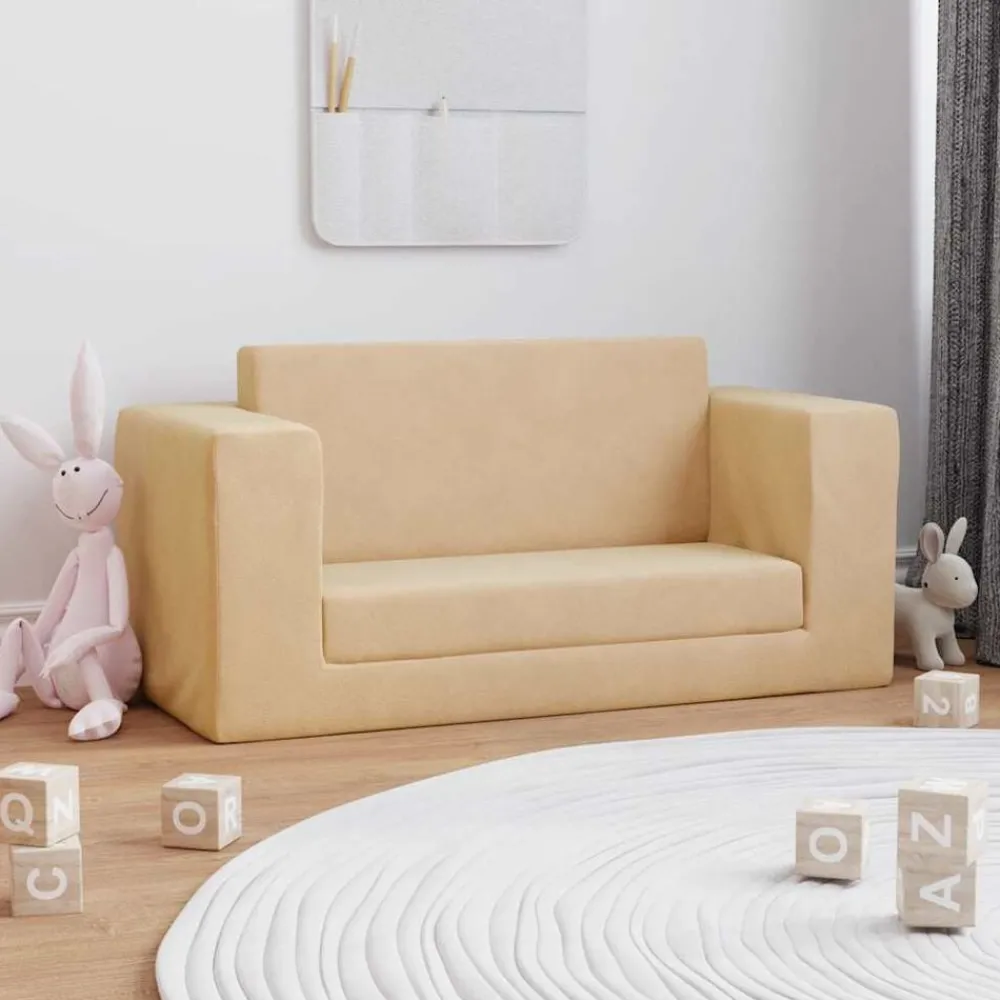 vidaXL Canapé-lit pour enfants 2 places crème peluche douce