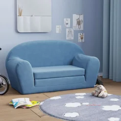 Mobilier Pour Bébés & Tout-Petits-vidaXL Canapé-lit pour enfants 2 places peluche douce Bleu