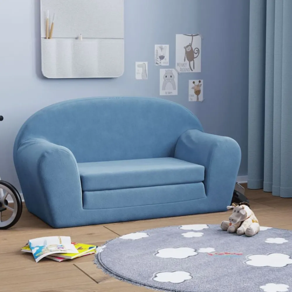 Mobilier Pour Bébés & Tout-Petits-vidaXL Canapé-lit pour enfants 2 places peluche douce Bleu