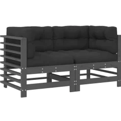 Mobilier De Jardin-vidaXL Canapés d'angle avec coussins 2 pcs gris bois de pin massif Pin gris