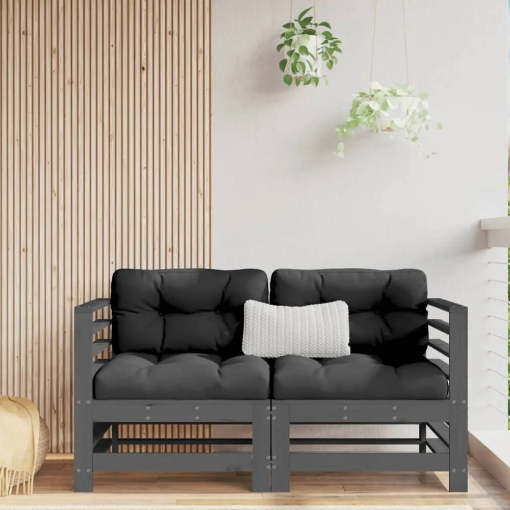 Mobilier De Jardin-vidaXL Canapés d'angle avec coussins 2 pcs gris bois de pin massif Pin gris