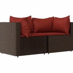 vidaXL Canapés d'angle de jardin et coussins2pcs marron résine tressée