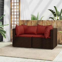 vidaXL Canapés d'angle de jardin et coussins2pcs marron résine tressée