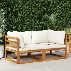 Mobilier De Jardin-vidaXL Canapés d'angle sectionnels 2 pcs avec coussins Blanc crème Cr&egrave;me
