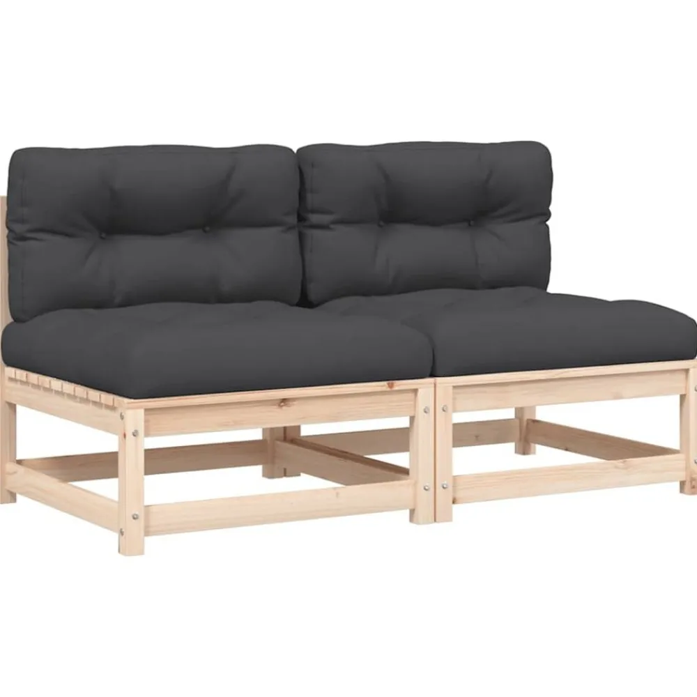 Mobilier De Jardin-vidaXL Canapés de jardin sans accoudoirs coussins 2pcs bois massif pin Naturel et anthracite