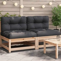 Mobilier De Jardin-vidaXL Canapés de jardin sans accoudoirs coussins 2pcs bois massif pin Naturel et anthracite