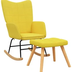 Fauteuils Et Chaises-vidaXL Chaise à bascule avec tabouret Tissu jaune moutarde