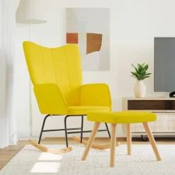 Fauteuils Et Chaises-vidaXL Chaise à bascule avec tabouret Tissu jaune moutarde