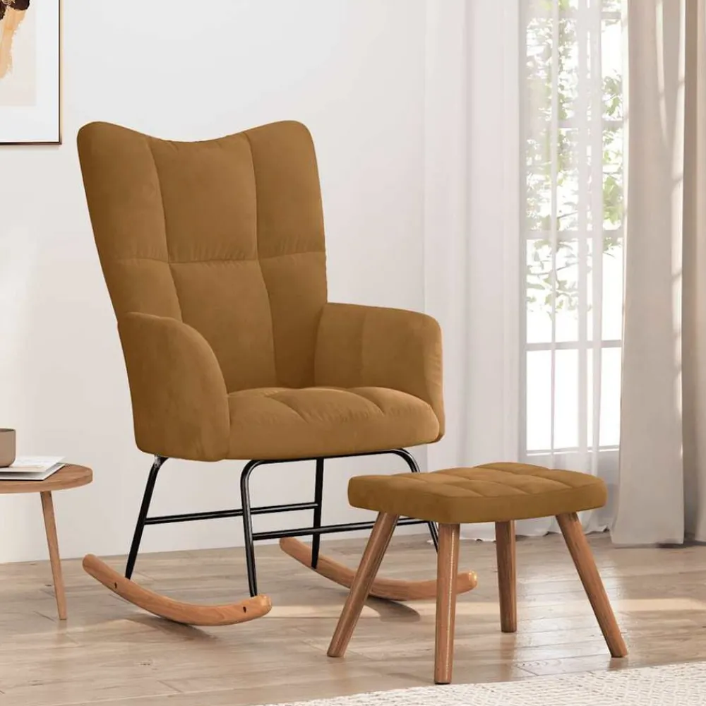 vidaXL Chaise à bascule avec tabouret en velours