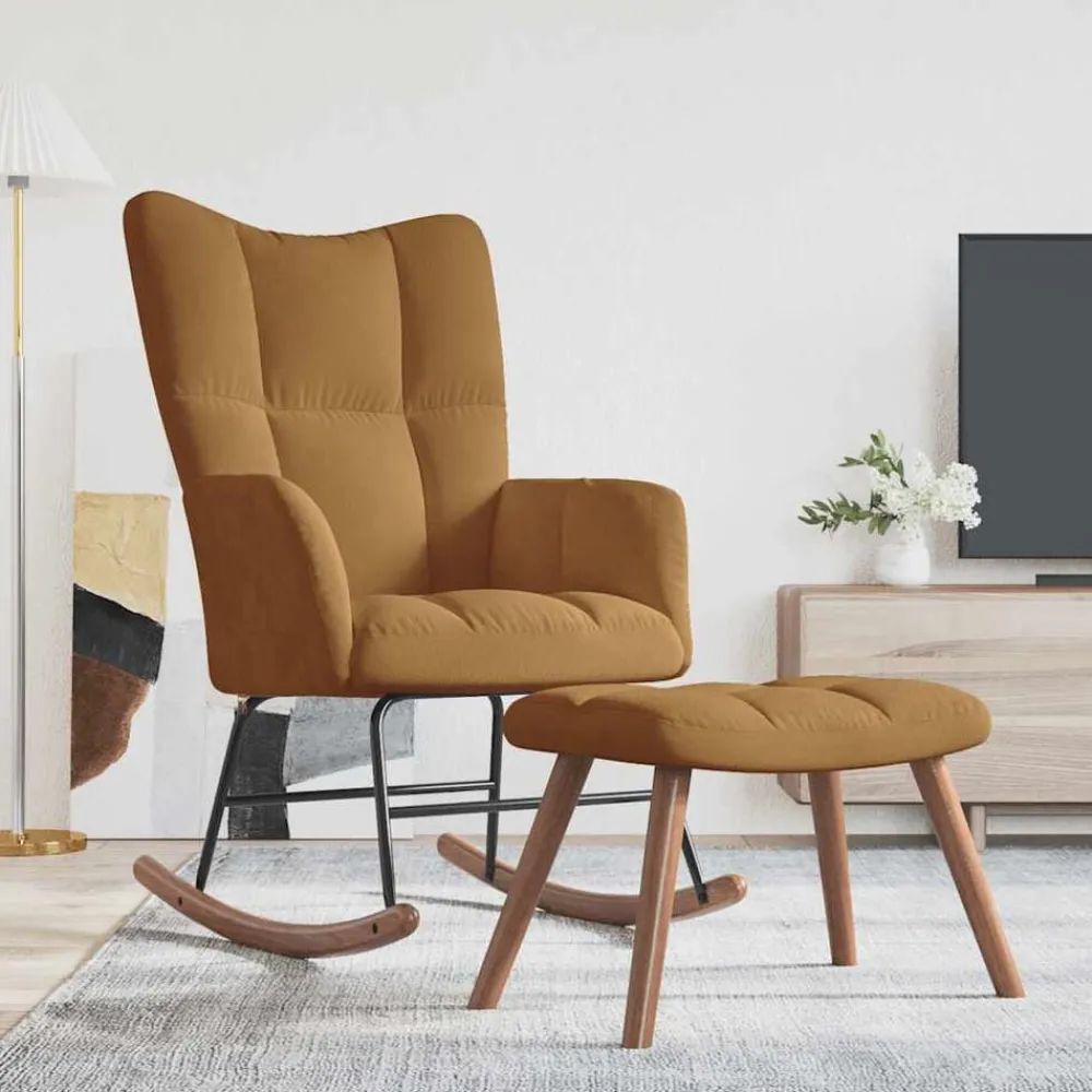 vidaXL Chaise à bascule avec tabouret en velours