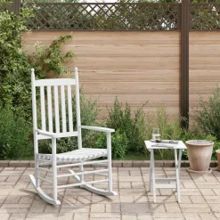 Fauteuils Et Chaises-vidaXL Chaise à bascule avec table pliable bois massif peuplier Blanc