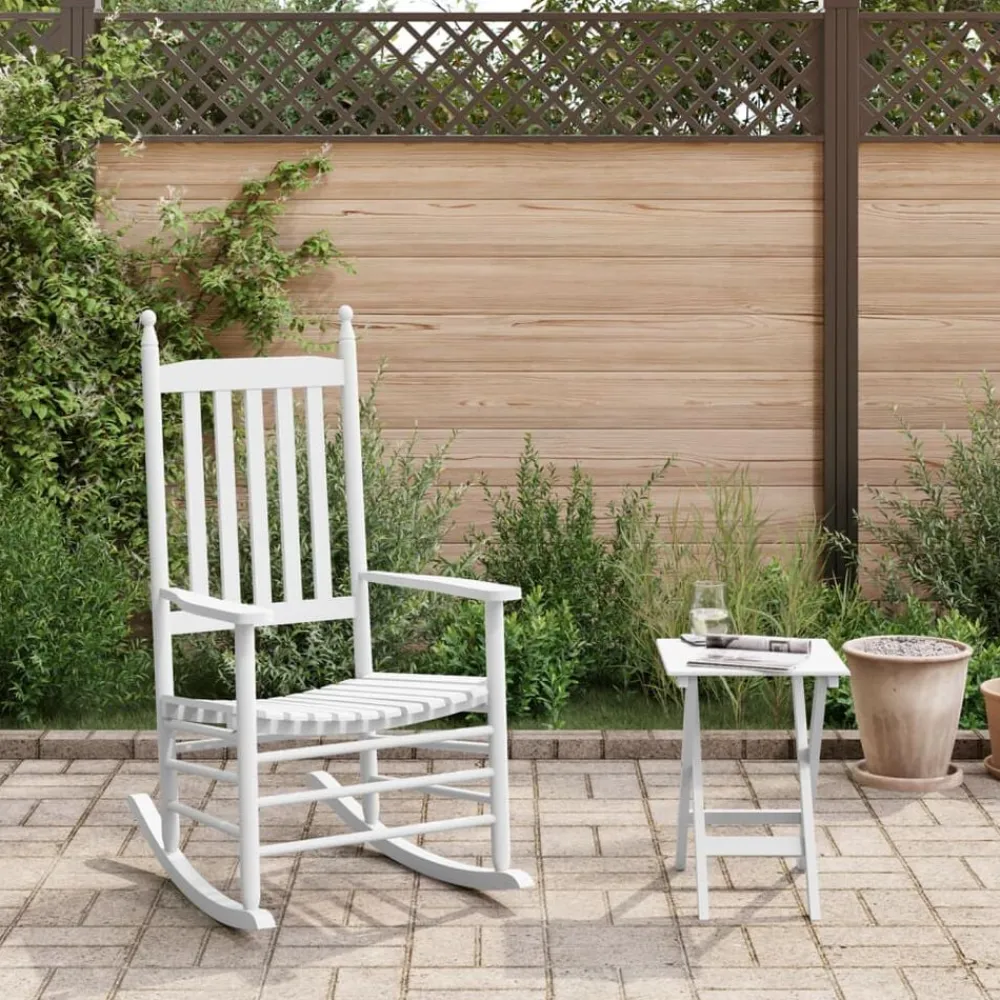 Fauteuils Et Chaises-vidaXL Chaise à bascule avec table pliable bois massif peuplier Blanc