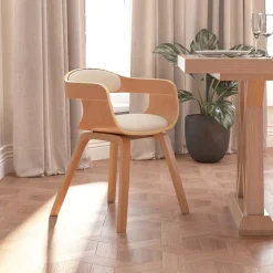 vidaXL Chaise à manger Crème Similicuir et bois courbé