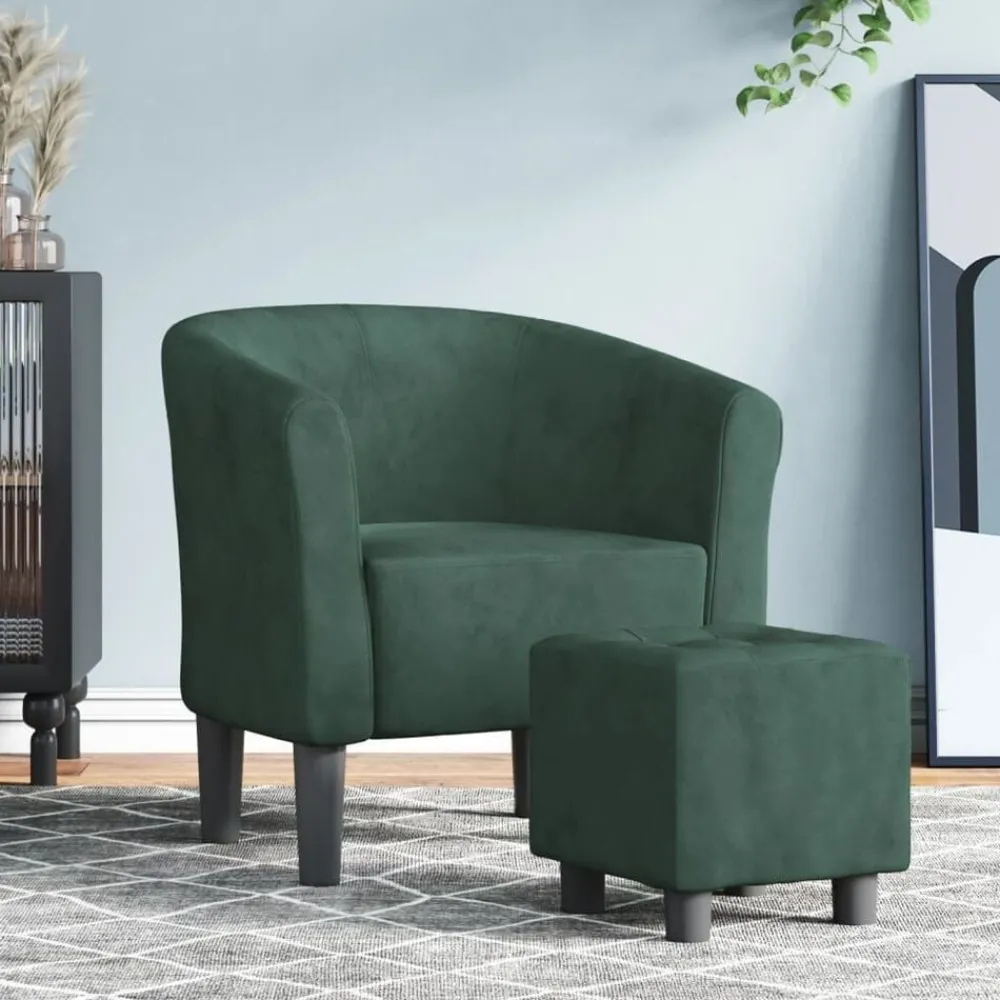 Fauteuils Et Chaises-vidaXL Chaise cabriolet avec repose-pied velours Vert foncé