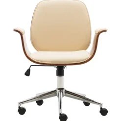 vidaXL Chaise de bureau Crème Bois courbé et similicuir