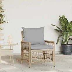 vidaXL Chaise de jardin avec coussin Beige 73 x 61 x 77 cm polyrotin