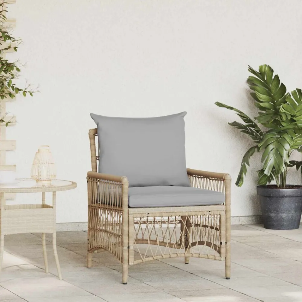 vidaXL Chaise de jardin avec coussin Beige 73 x 61 x 77 cm polyrotin
