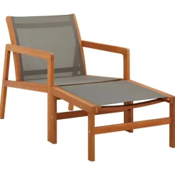 vidaXL Chaise de jardin et repose-pied Eucalyptus et textilène