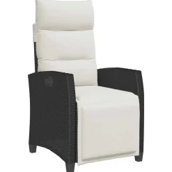 Mobilier De Jardin-vidaXL Chaise de jardin inclinable avec table d'appoint noir polyrotin Noir et cr&egrave;me