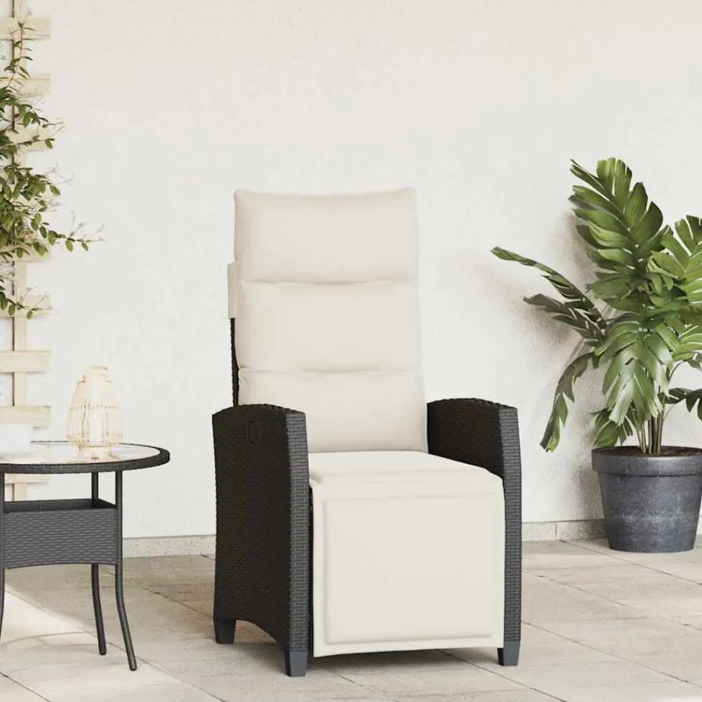 Mobilier De Jardin-vidaXL Chaise de jardin inclinable avec table d'appoint noir polyrotin Noir et crème