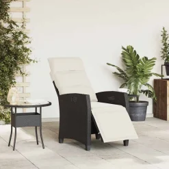 Mobilier De Jardin-vidaXL Chaise de jardin inclinable avec table d'appoint noir polyrotin Noir et crème