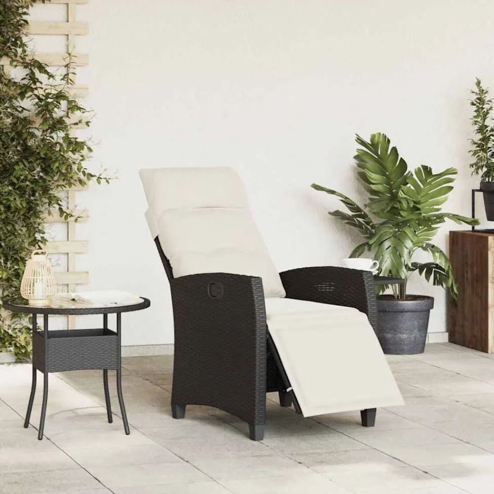 Mobilier De Jardin-vidaXL Chaise de jardin inclinable avec table d'appoint noir polyrotin Noir et crème