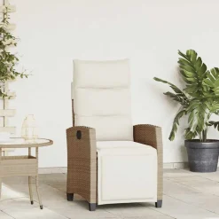 Mobilier De Jardin-vidaXL Chaise de jardin inclinable et table d'appoint beige polyrotin beige et cr&egrave;me