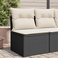 Mobilier De Jardin-vidaXL Chaise de jardin sans accoudoirs avec coussins noir poly rotin Noir et cr&egrave;me