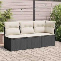 Mobilier De Jardin-vidaXL Chaise de jardin sans accoudoirs avec coussins noir poly rotin Noir et crème