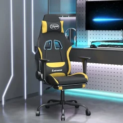 vidaXL Chaise de jeu avec repose-pied Noir et jaune Tissu