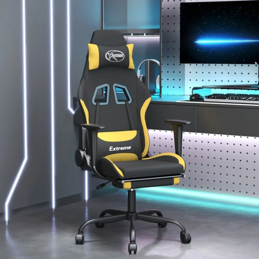 vidaXL Chaise de jeu avec repose-pied Noir et jaune Tissu