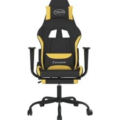 vidaXL Chaise de jeu avec repose-pied Noir et jaune Tissu