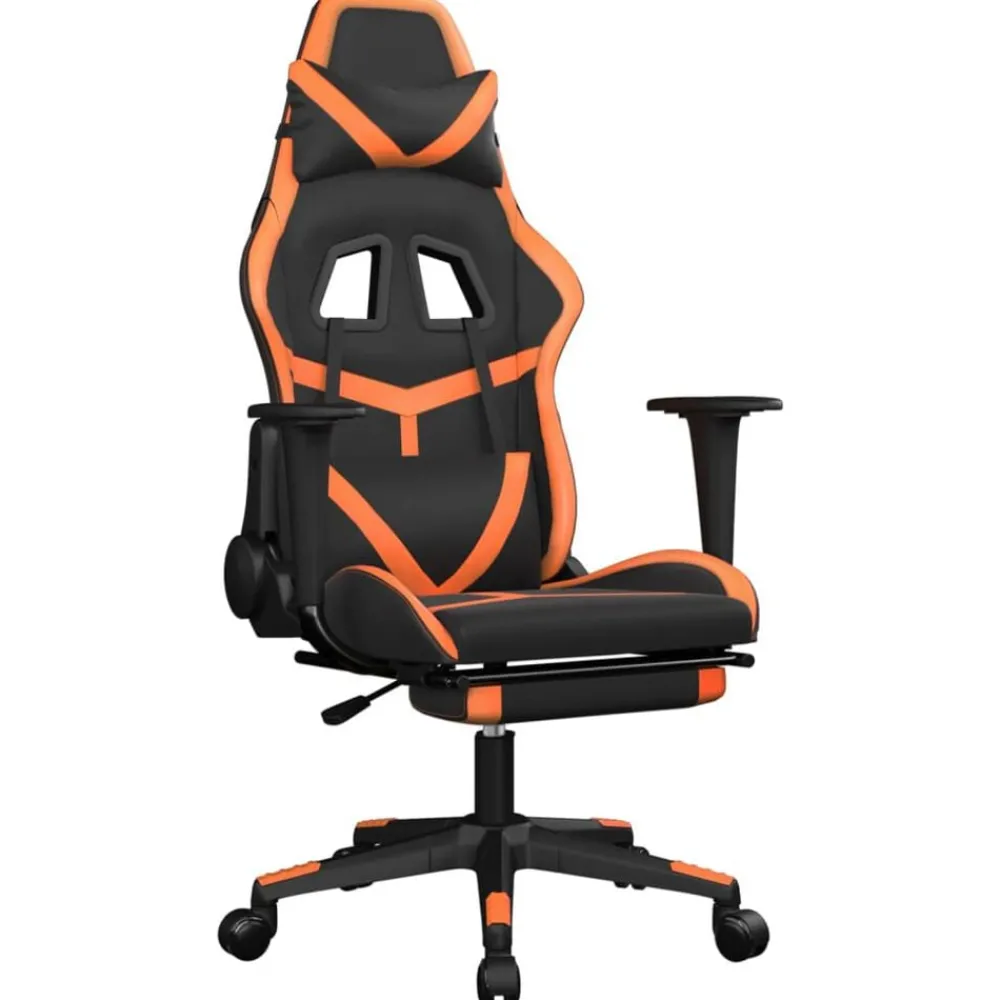 Fauteuils Et Chaises-vidaXL Chaise de jeu de massage et repose-pied Noir&Orange Similicuir Noir et orange