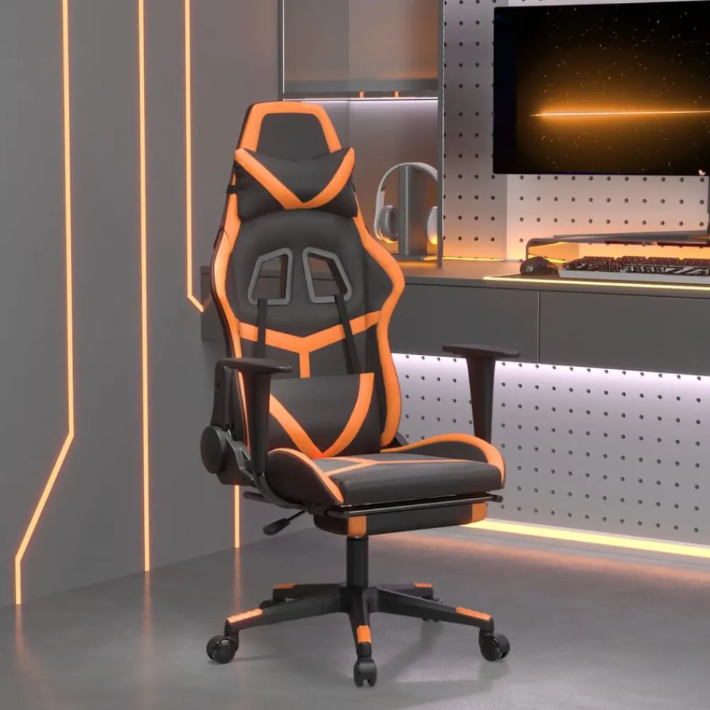 Fauteuils Et Chaises-vidaXL Chaise de jeu de massage et repose-pied Noir&Orange Similicuir Noir et orange