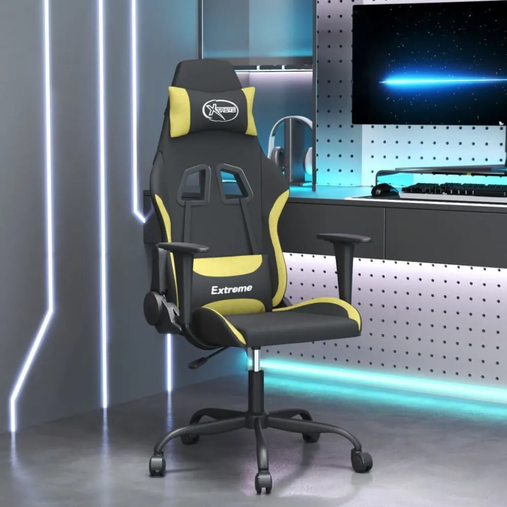 Fauteuils Et Chaises-vidaXL Chaise de jeu de massage Noir et Tissu Vert clair