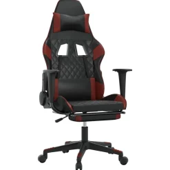 Fauteuils Et Chaises-vidaXL Chaise de jeu de massage repose-pied Noir&Bordeaux Similicuir Noir et rouge bordeaux