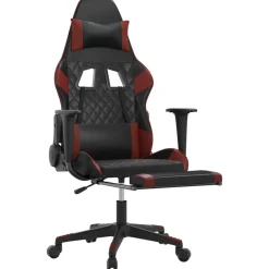 Fauteuils Et Chaises-vidaXL Chaise de jeu de massage repose-pied Noir&Bordeaux Similicuir Noir et rouge bordeaux