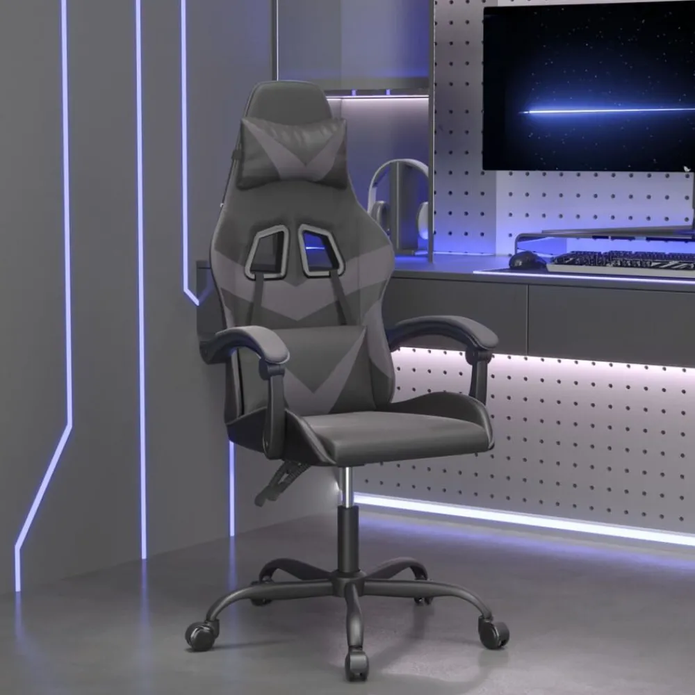 Fauteuils Et Chaises-vidaXL Chaise de jeu pivotante Similicuir Noir et gris