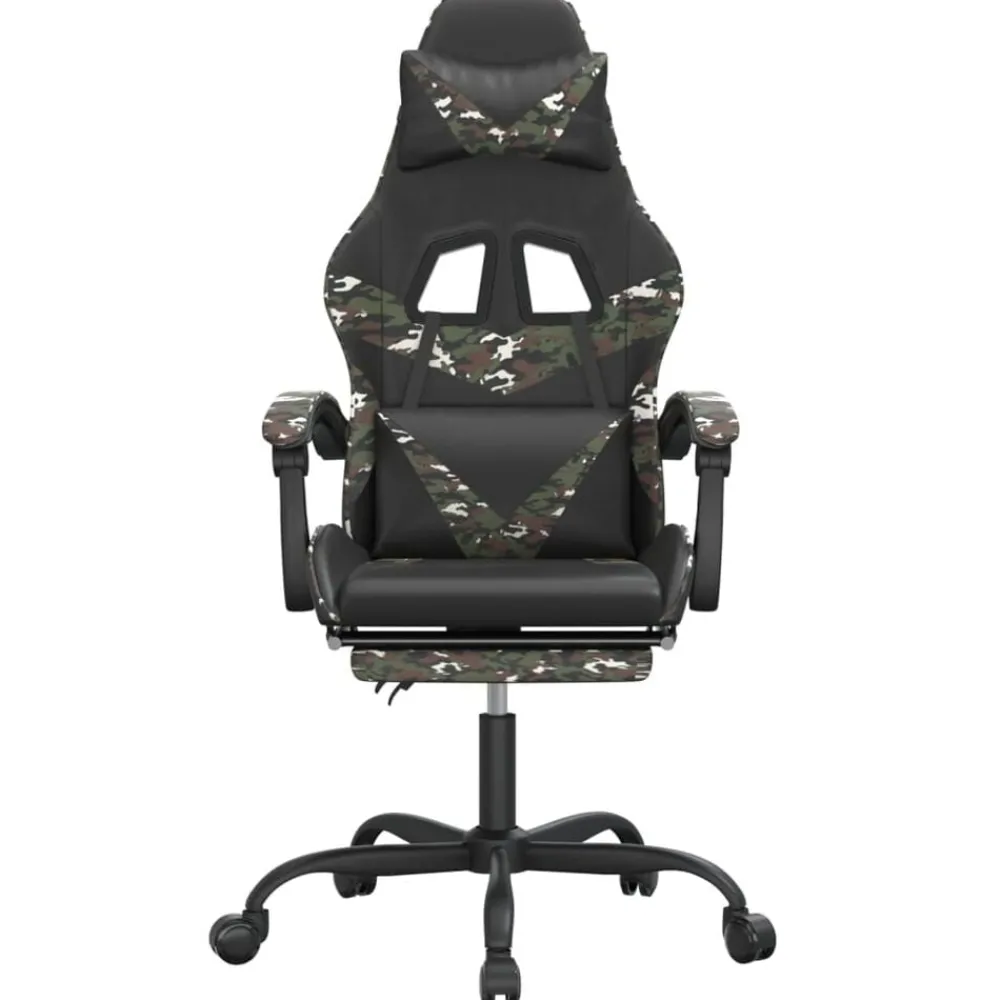 vidaXL Chaise de jeu pivotante repose-pied Noir camouflage Similicuir