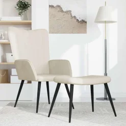 vidaXL Chaise de relaxation avec tabouret Blanc crème Velours