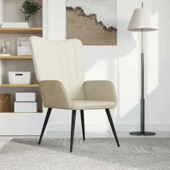 Fauteuils Et Chaises-vidaXL Chaise de relaxation Blanc crème Velours Blanc cr&egrave;me