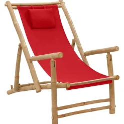 Mobilier De Jardin-vidaXL Chaise de terrasse Bambou et toile Rouge