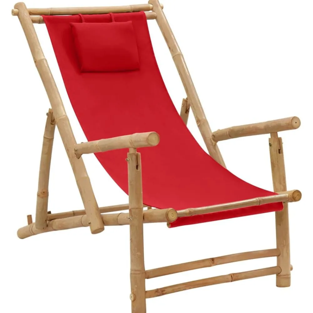 Mobilier De Jardin-vidaXL Chaise de terrasse Bambou et toile Rouge