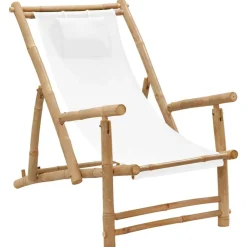 Mobilier De Jardin-vidaXL Chaise de terrasse Bambou et toile Blanc crème Blanc crème